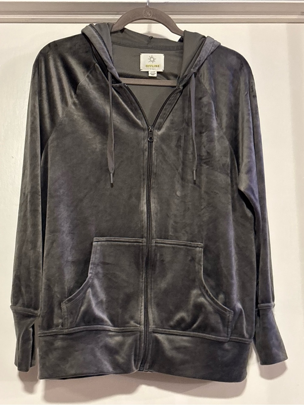 aerie Charcoal Gray Velvet Zip-Up Hoodie Jacket